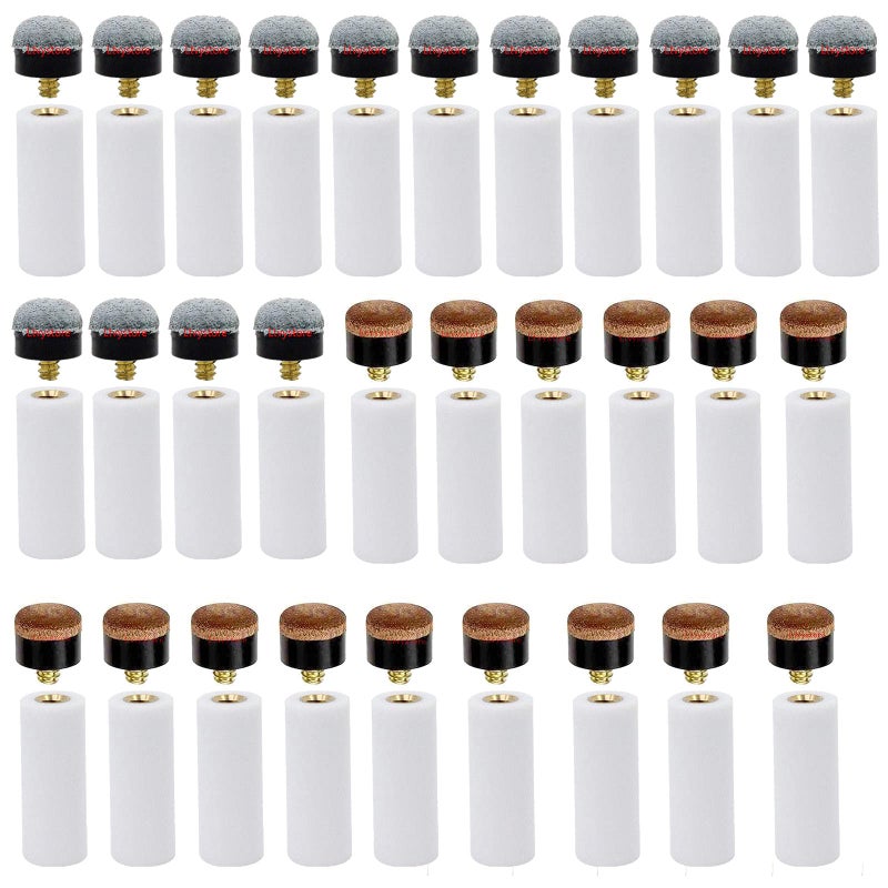 Ltvystore 60Pcs 13mm Hard Brown& Soft Grey Cue Tips Billiard Replacement Screw-on Tips with White Pool Cue Stick Ferrules, Durable Professional Snooker Cue Replacement Parts Stick Repair Tool Set - Image 1